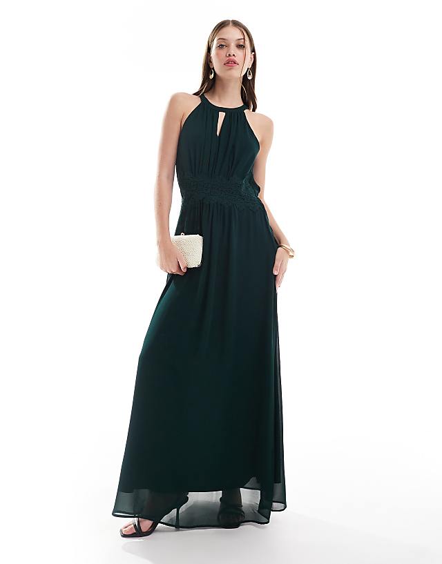 asos Vila Bridesmaid halterneck maxi dress in dark green