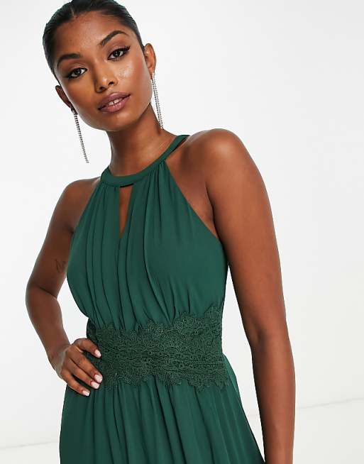 Asos Vila Bridesmaid Halterneck Maxi Dress In Pine Green