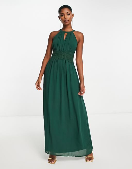 Asos Vila Bridesmaid Halterneck Maxi Dress In Pine Green