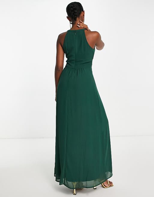Asos Vila Bridesmaid Halterneck Maxi Dress In Pine Green