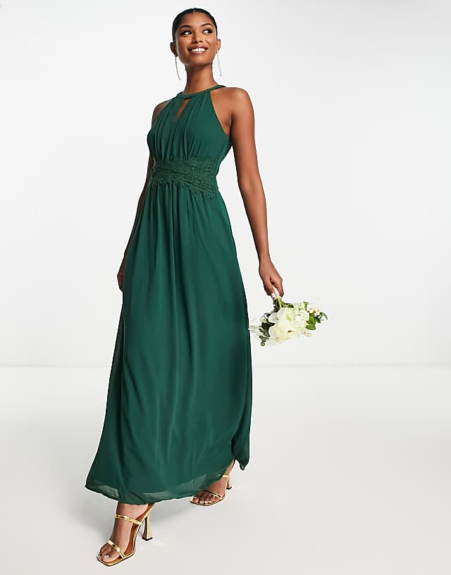 asos Vila Bridesmaid halterneck maxi dress in pine green