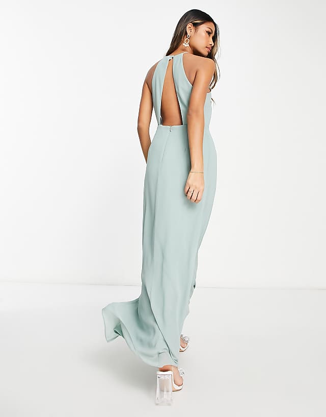 Asos Vila Bridesmaid Halterneck Maxi Dress With Cut Out Back In Green