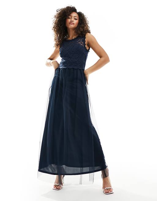 asos Vila Bridesmaid lace and tulle maxi dress in navy