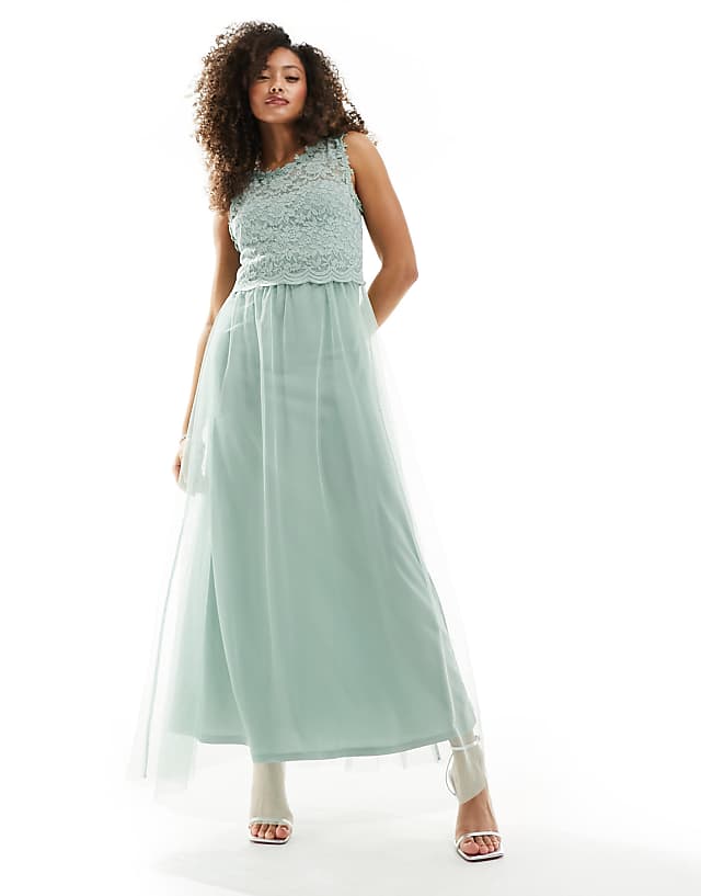 asos Vila Bridesmaid lace and tulle maxi dress in sage green