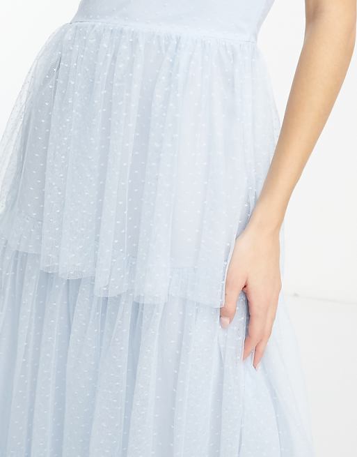 Asos Vila Bridesmaid Tulle Dobby Maxi Dress With Tiered Skirt In Blue
