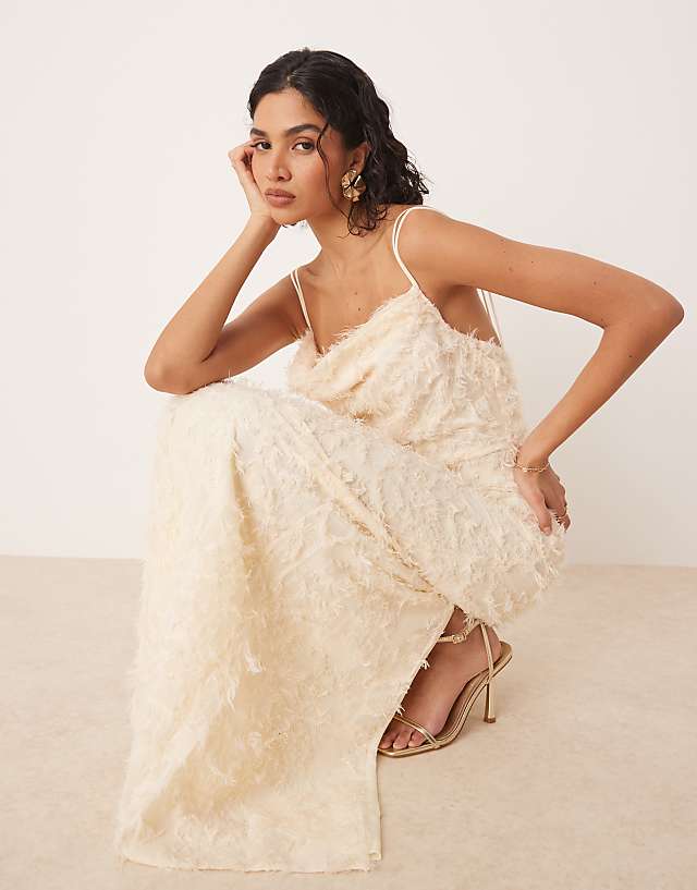 Asos Vila Cowl Neck Textured Cami Maxi Dress In Cream
