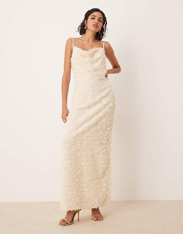 Asos Vila Cowl Neck Textured Cami Maxi Dress In Cream