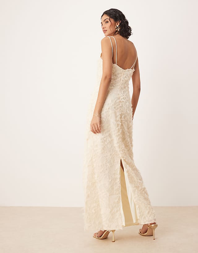Asos Vila Cowl Neck Textured Cami Maxi Dress In Cream