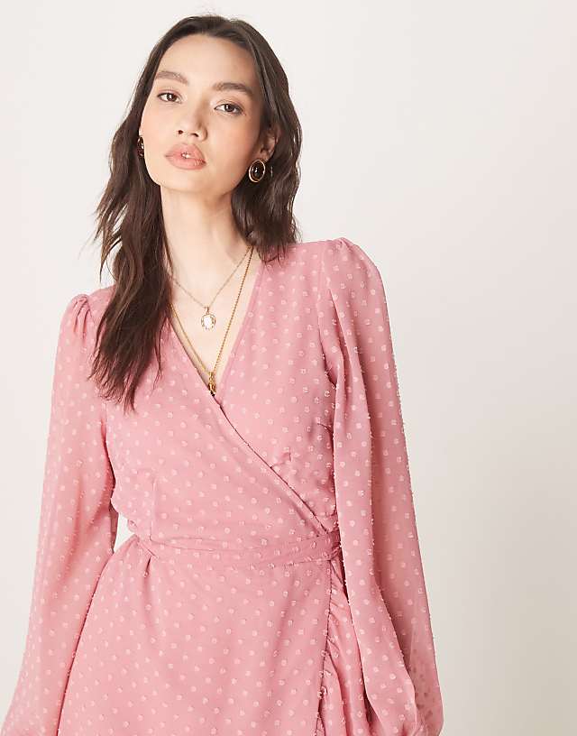 Asos Vila Dobby Wrap Maxi Dress With Frill Detail In Rose Pink