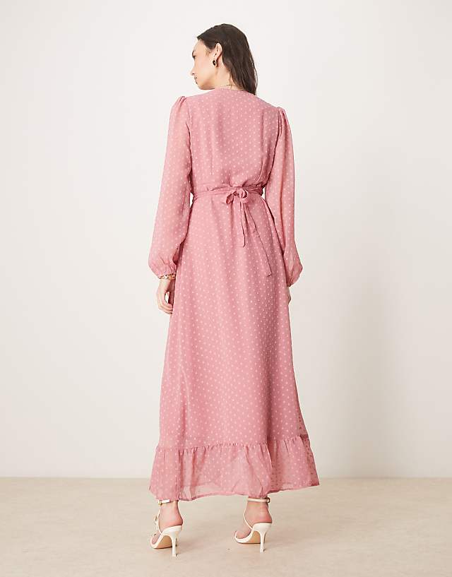 Asos Vila Dobby Wrap Maxi Dress With Frill Detail In Rose Pink