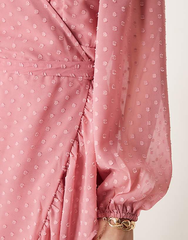 Asos Vila Dobby Wrap Maxi Dress With Frill Detail In Rose Pink