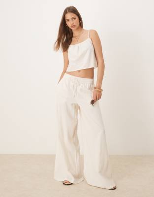 Asos Vila Linen Look Cami And Wide Leg Trouser Co-ord In Cream