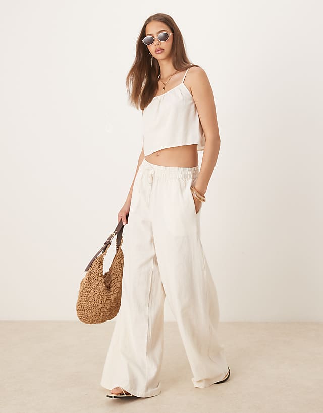 asos Vila linen look cami and wide leg trouser co-ord in cream