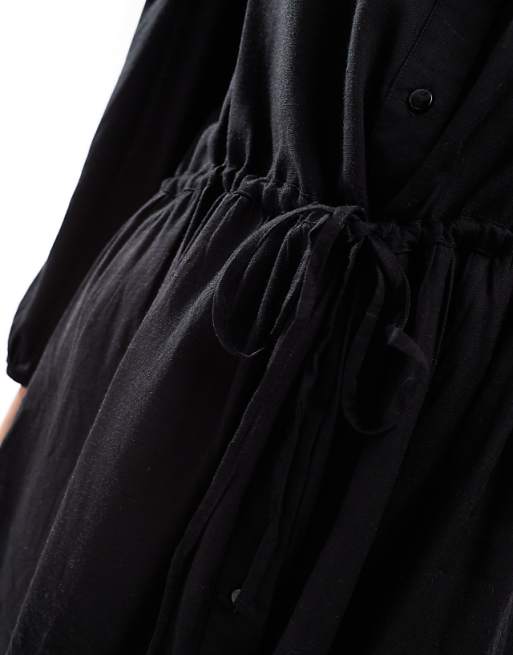 Asos Vila Linen Touch Tie Waist Mini Dress In Black