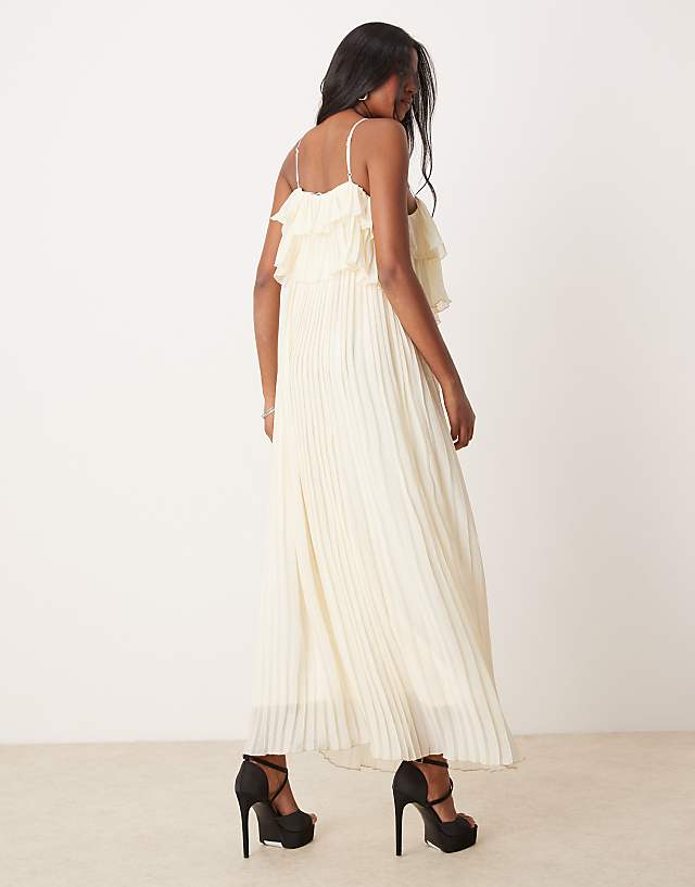 Asos Vila Pleated Ruffle Layer Cami Maxi Dress In Birch Cream