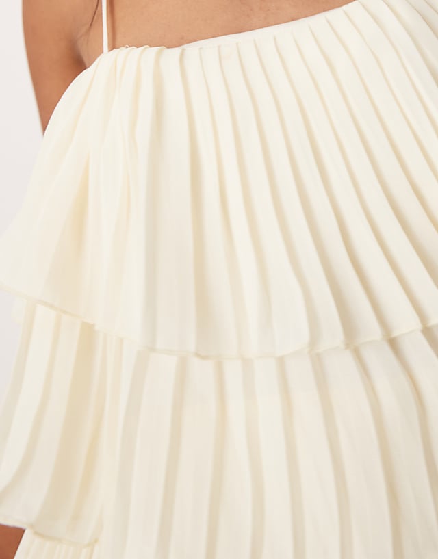 Asos Vila Pleated Ruffle Layer Cami Maxi Dress In Birch Cream