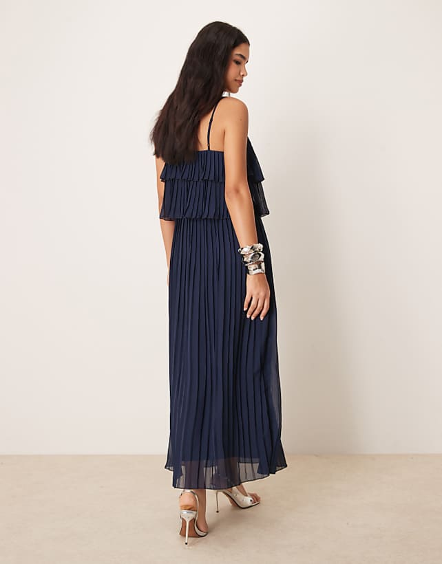 Asos Vila Pleated Ruffle Layer Cami Maxi Dress In Navy