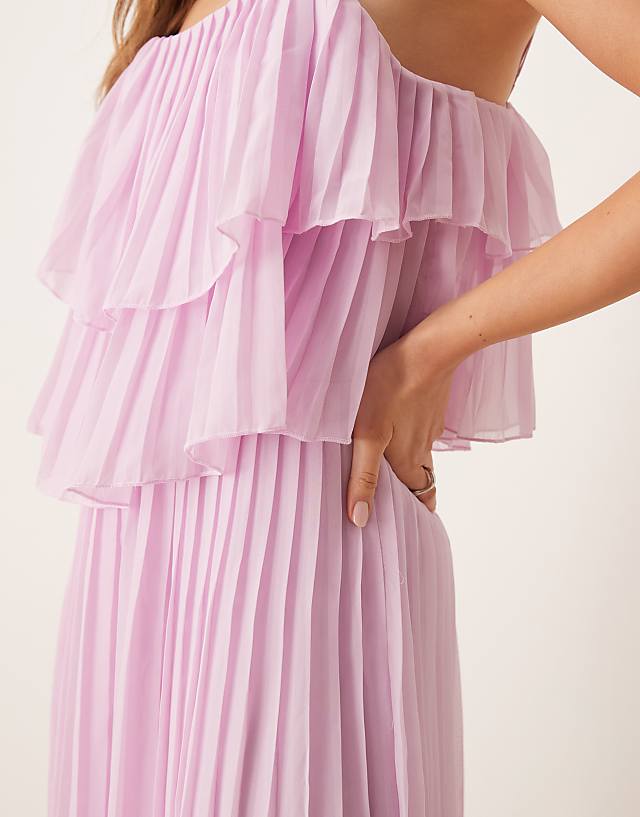 Asos Vila Pleated Ruffle Layer Cami Maxi Dress In Orchid Pink