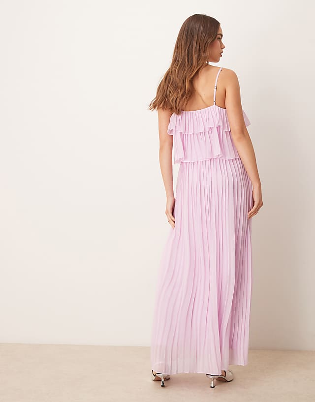 Asos Vila Pleated Ruffle Layer Cami Maxi Dress In Orchid Pink
