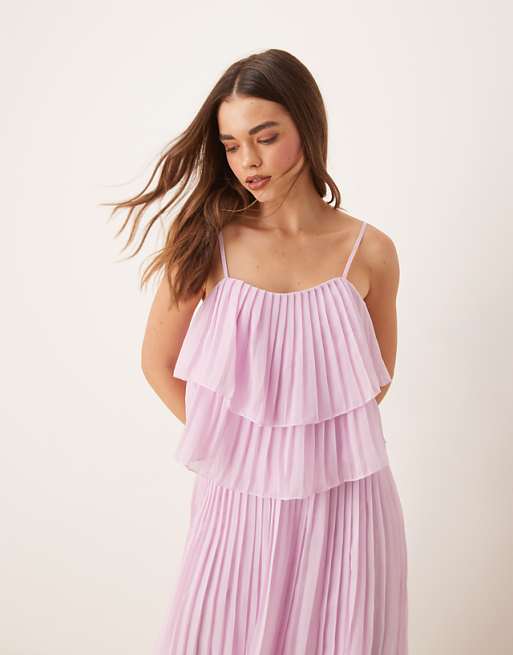 Asos Vila Pleated Ruffle Layer Cami Maxi Dress In Orchid Pink