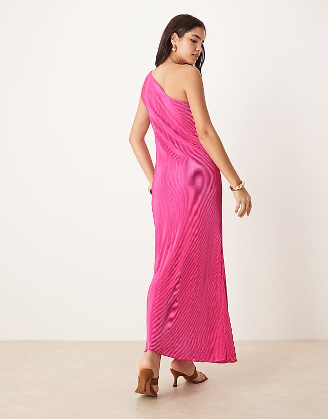 Asos Vila Plisse One Shoulder Sleeveless Maxi Dress In Raspberry Pink