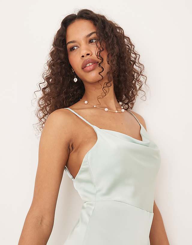 Asos Vila Satin Cowl Neck Maxi Dress In Light Green