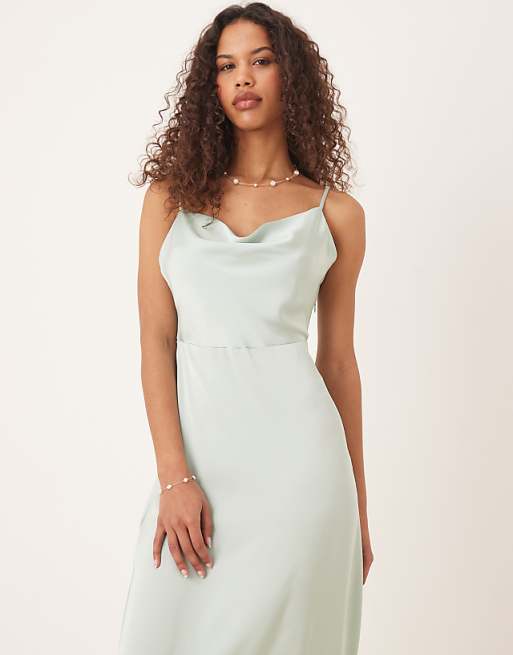 Asos Vila Satin Cowl Neck Maxi Dress In Light Green