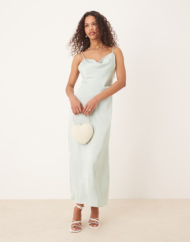 asos Vila satin cowl neck maxi dress in light green