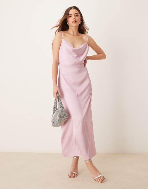 Asos Vila Satin Cowl Neck Maxi Dress In Orchid Pink