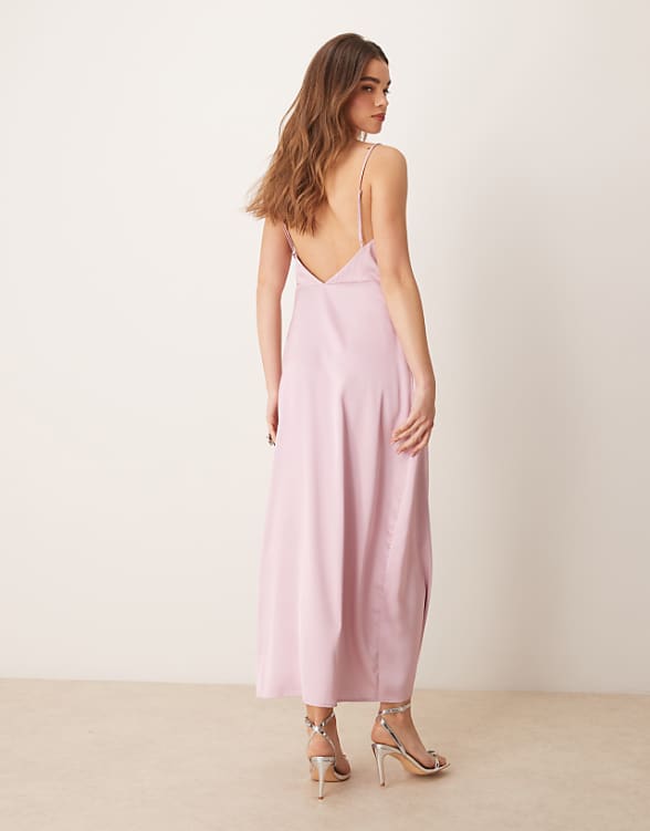 Asos Vila Satin Cowl Neck Maxi Dress In Orchid Pink
