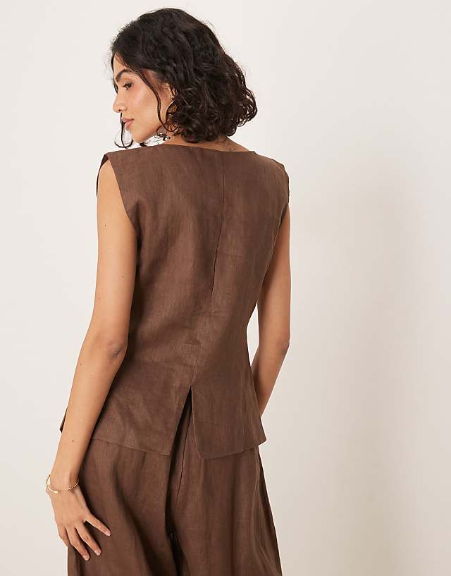 Asos VRG GRL Aria Linen Vest In Chocolate Brown Co-ord