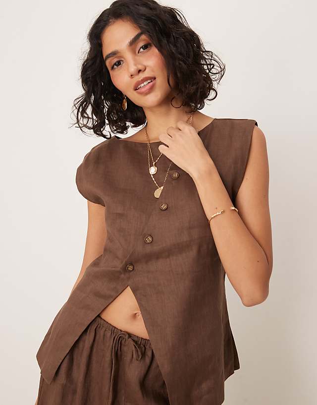 asos VRG GRL aria linen vest in chocolate brown co-ord