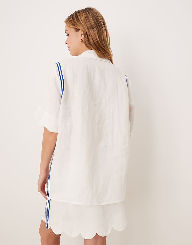 Asos VRG GRL Gigi Scallop Edge Linen Shirt Co-ord In White