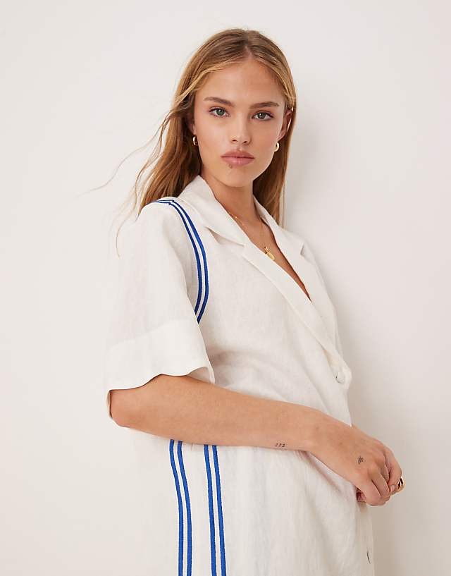 Asos VRG GRL Gigi Scallop Edge Linen Shirt Co-ord In White