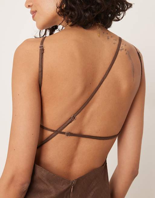 Asos VRG GRL Opal Sleeveless Linen Maxi Dress In Brown