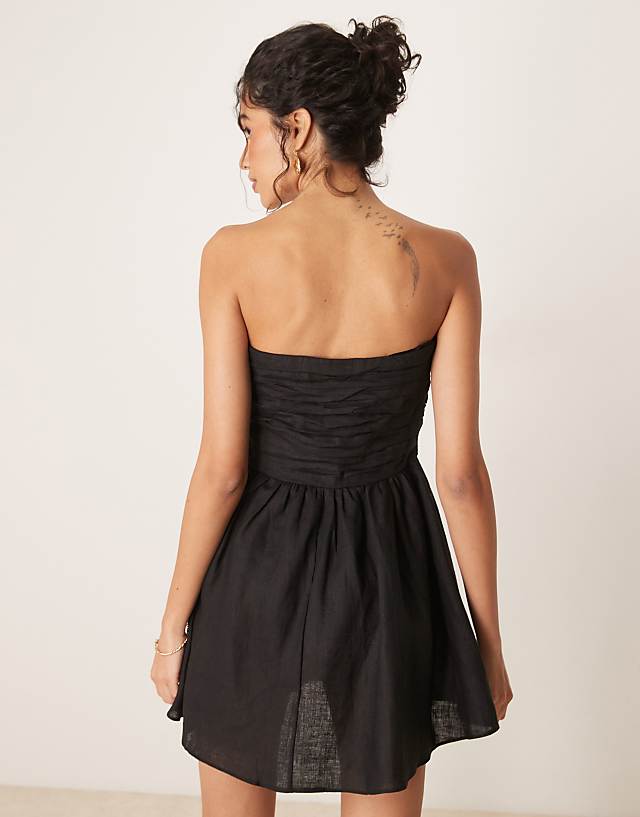 Asos VRG GRL Saint Malo Tube Linen Mini Dress In Black
