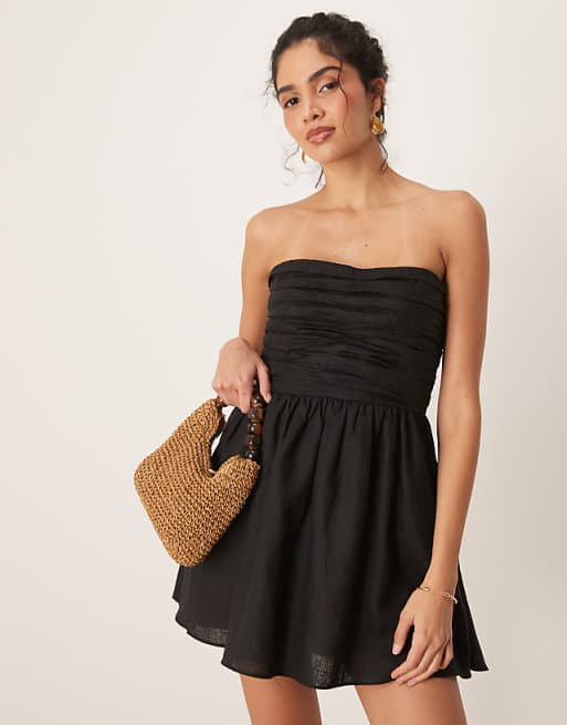 asos VRG GRL saint malo tube linen mini dress in black