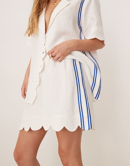 Asos VRG GRL Scallop Edge Linen Mini Skirt Co-ord In White