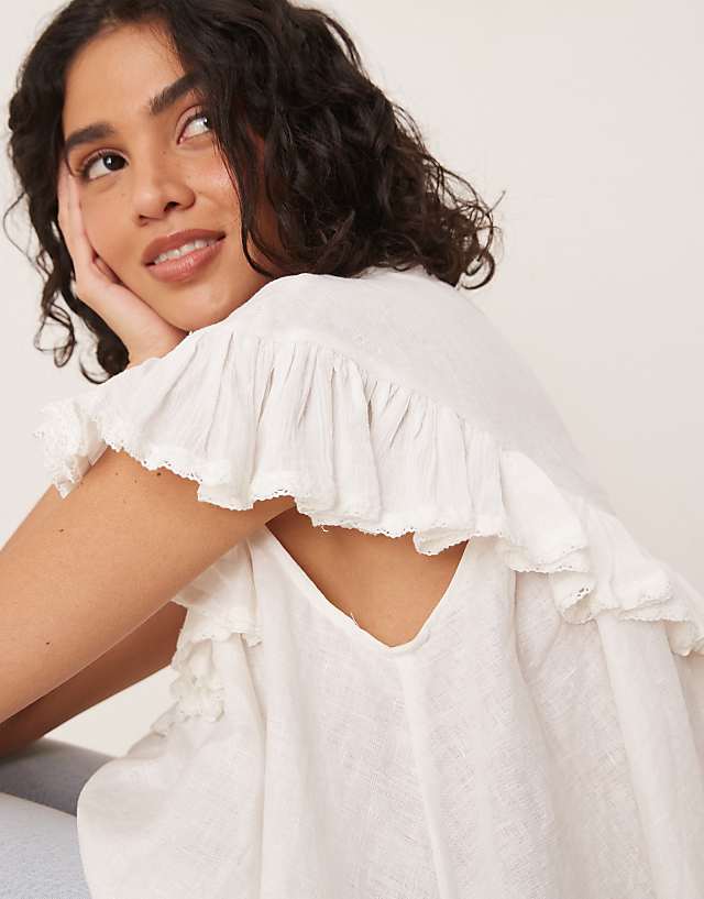 Asos VRG GRL Viola Linen Short Sleeve Tunic In White