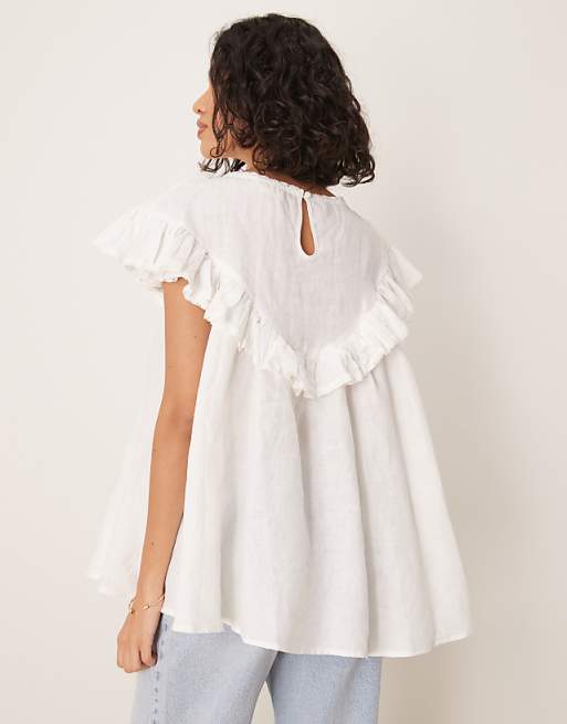 Asos VRG GRL Viola Linen Short Sleeve Tunic In White