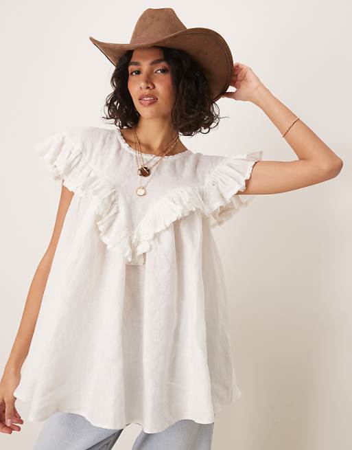asos VRG GRL viola linen short sleeve tunic in white