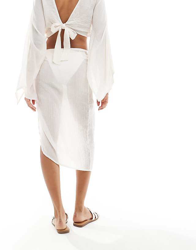 Asos Wednesday's Girl Linen Beach Sarong Skirt Co-ord In Ivory
