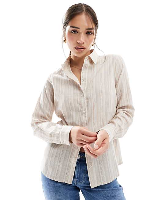 asos Wednesday's Girl oversized striped linen shirt in beige
