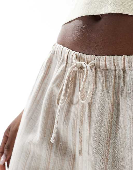 Asos Wednesday's Girl Wide Leg Striped Linen Trousers In Beige