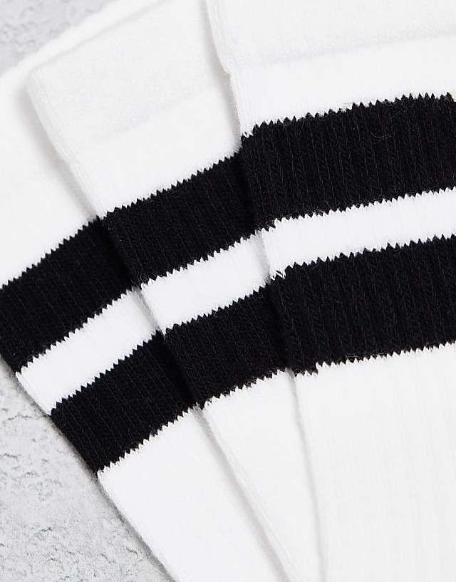 Asos Weekday 3-pack Stripe Sport Socks In White With Black Stripe