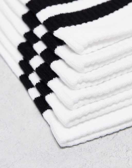 Asos Weekday 3-pack Stripe Sport Socks In White With Black Stripe