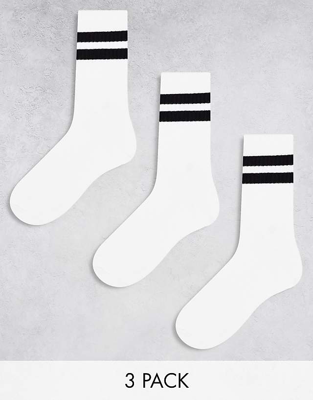 asos Weekday 3-pack stripe sport socks in white with black stripe
