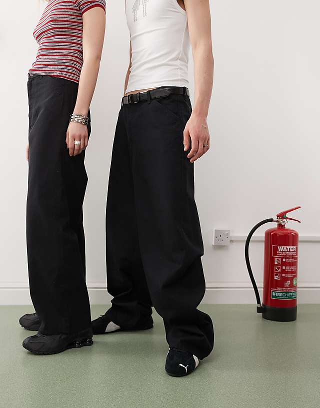 Asos Weekday Astro Unisex Linen Blend Trousers In Black