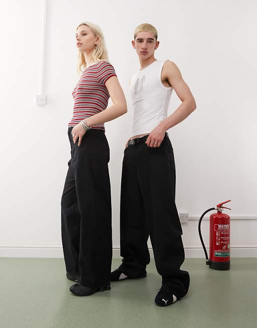 asos Weekday Astro Unisex linen blend trousers in black