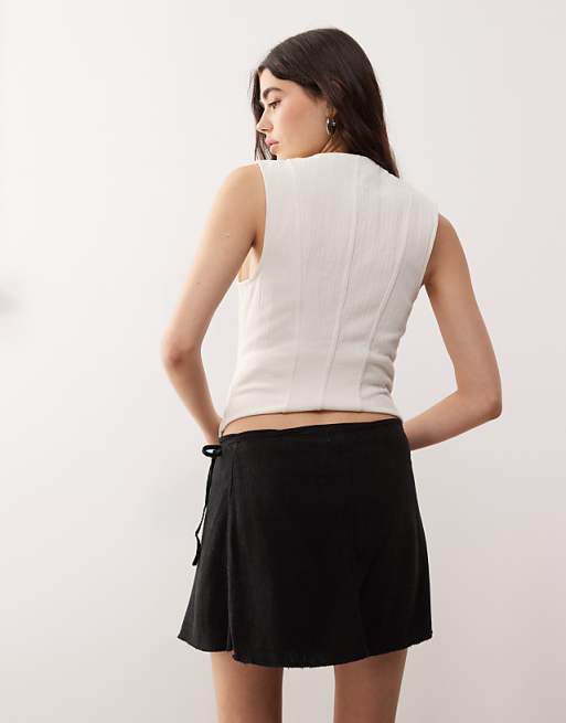 Asos Weekday Circee Linen Mix Wrap Mini Skirt In Black Exclusive To ASOS